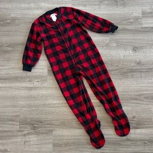 Sleepyheads red/black plaid kids fleece zip up footie